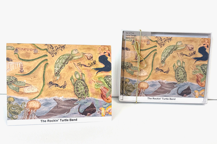 The Rockin Turtle Band | Art | Notecards | Nancy Land McCurtin blank inside with gift box