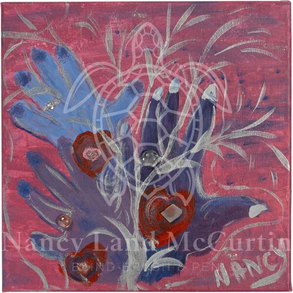 Tree of Life abstract palette knife painting with heavy texture by blind artist Nancy Land McCurtin, featured in the Topsail Island regional collection.