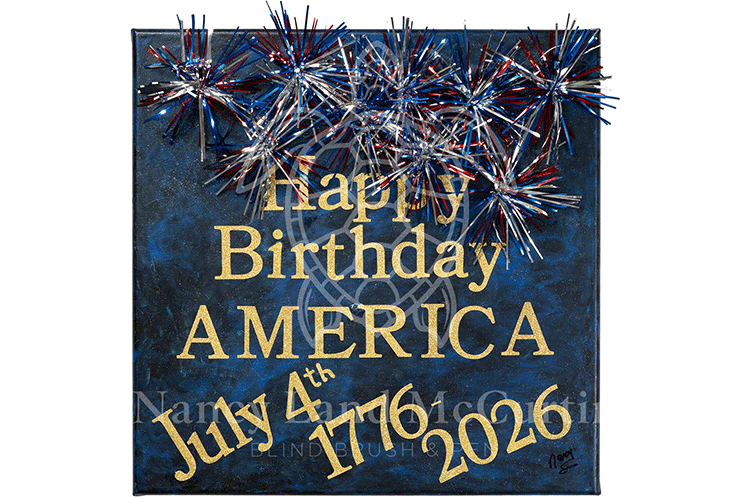 Mixed Media 3D: Acrylic Paint, tinsel, plastic letters
