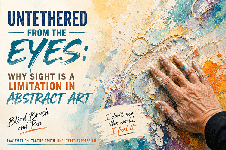 Blind abstract expressionist Nancy Land McCurtin utilizing tactile mapping to create heavy paint textures, proving that sight is a limitation in abstract art.